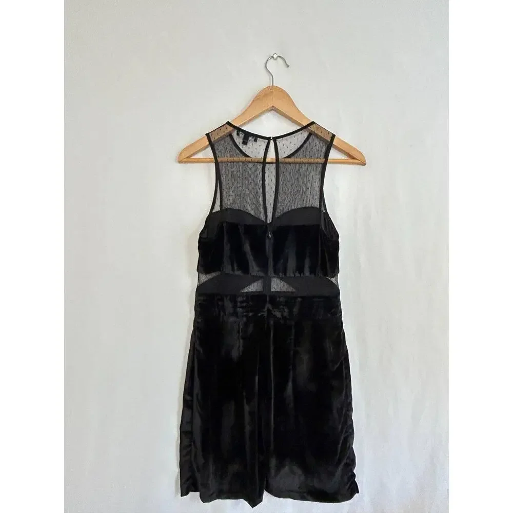 Express Mini Dress Womens Size 6 Black Velvet High Neck Sheer Sleeveless Cut Out